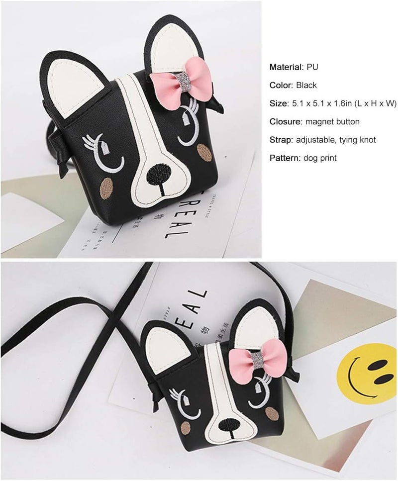 JienClound Cute Puppy Shoulder Crossbody Bag with a Bowknot, Gifts for Girls (Black) - Image 2